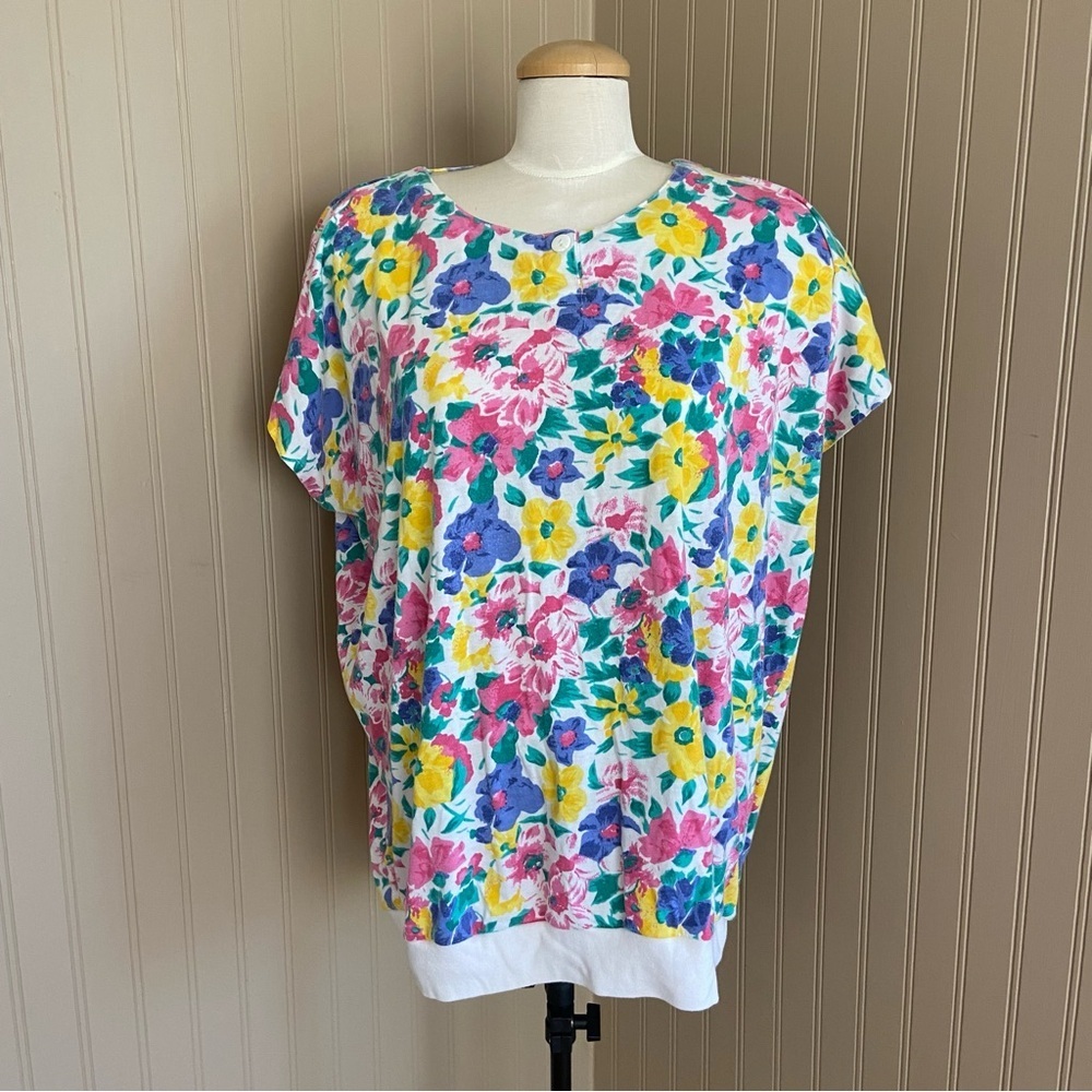 Vintage Retro Perspective Vibrant Floral Print Top T-shirt Women’s Size XL - Picture 2 of 6